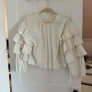 Ulla Johnson Cream Ruffled Blouse with Boxy Fit